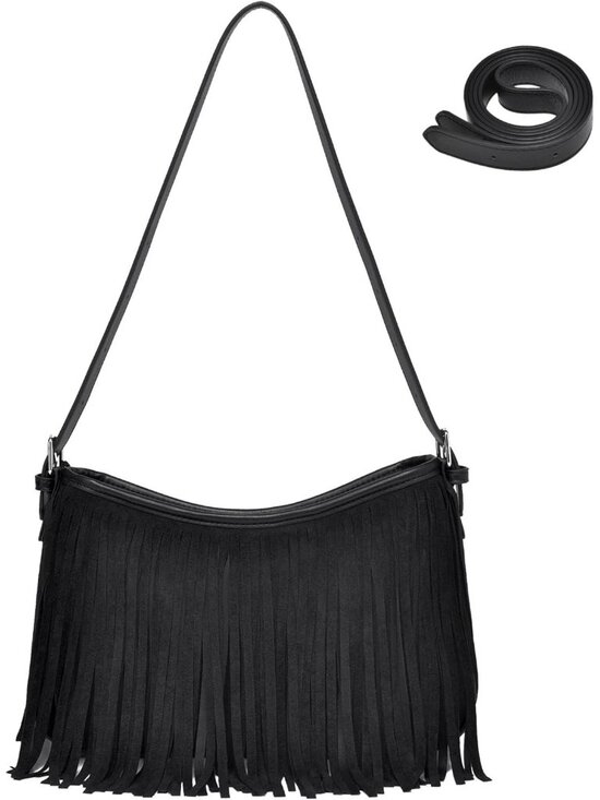 Handbags - Women's Black Imported Underarm Suede Western Classy Stylish Trendy Hobo Bag